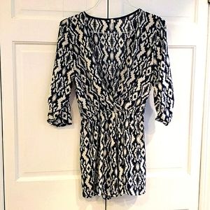 White and Blue short romper with mid length sleeve by Vijo Couture